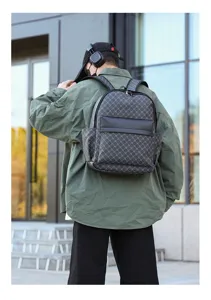 Mochila de cuero PU para hombre moda viaje casual bolsa escolar para portatil
