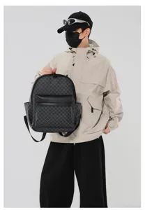 Mochila de moda para hombre de cuero PU viaje casual bolsa escolar con monograma