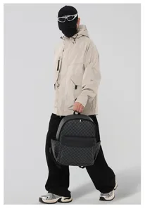 Mochila elegante de PU para hombre con patrón, bolso de viaje casual y mochila escolar.