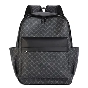 Mochila de moda para hombre de cuero PU casual viaje laptop bolsa escolar con patron clasico