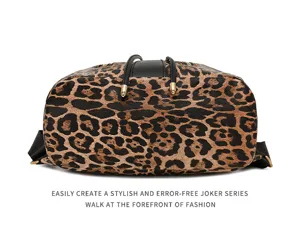 Fashion leopard print PU leather backpack for women, casual retro school bag and daily handbag.