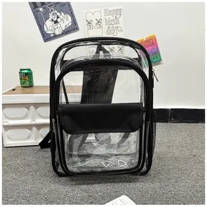 Transparenter PVC Rucksack mit schwarzem Besatz klarer Schüler Schulranzen für den Alltag.