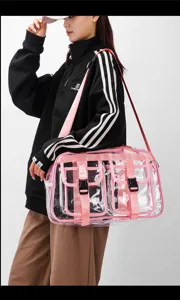 Transparente PVC Reisetasche für Damen große Kapazität wasserdichte Umhängetasche rosa