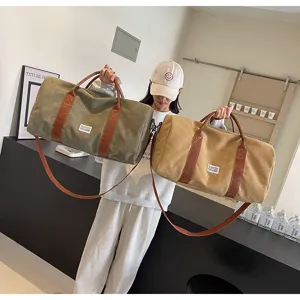 Grote canvas reistas met lederen banden, stijlvolle lichtgewicht sport fitness duffel tas.