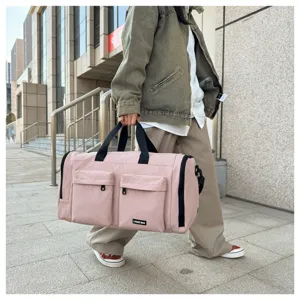Rosa Reisetasche mit mehreren Taschen und Schuhfach für Fitness Sport Yoga Reisen tragbar
