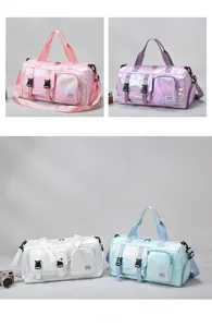 Perlmutt holografische Fitness Reise Reisetasche mit Schuhfach und nassen Taschendetails für Damen.