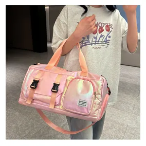 Rosa holografische Reisetasche mit handig Schuhfach, große capaciteit voor fitness en sport.