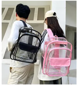 Klares PVC Rucksack Detail mit transparentem wasserdichtem Design und stilvollen Kontrastkanten.