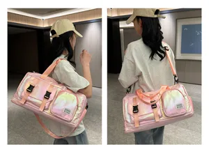 Rosa holografische Reise-Duffle-Bag mit separatem Schuhfach, große Sporttasche Damen.