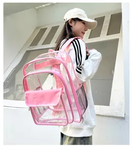 Klare PVC Rucksack wasserdichte transparente Schultasche Reise Tagesrucksack rosa