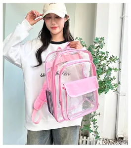 Transparenter rosa PVC Rucksack wasserdichte Schultasche Reise Damen Mode Alltagstasche