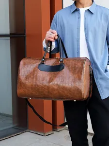 Herren große Kapazität Reise Reisetasche braun Kroko Muster PU Leder Weekender Bag