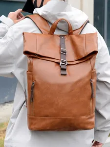 Heren PU lederen rugzak grote capaciteit roll top casual reizen schooltas laptop tas