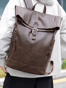 Heren retro PU leer roll-top rugzak grote capaciteit reizen zakelijke vrijetijd tas