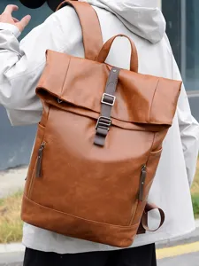 Heren vintage bruine PU leer rugzak grote capaciteit casual reis laptop schooltas