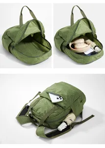 Light green plaid backpack foldable lightweight casual daypack travel bag large capacity school bag