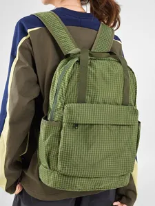 Women Large Capacity Plaid Oxford Cloth Backpack Lightweight Foldable Casual Travel Shoulder Bag Multifunctional Storage Handbag