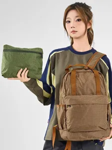 New plaid oxford cloth backpack lightweight foldable travel casual daypack for women