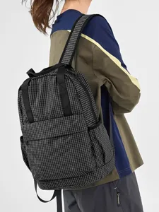 Lightweight plaid oxford backpack, foldable casual daypack with large capacity for women.