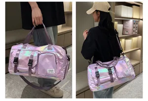 Glänzende holografische Reisetasche mit Schuhfach, große Sporttasche für Fitness und Training.