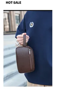 Borsa da toeletta da viaggio in pelle PU uomo pochette polso organizzatore affari.