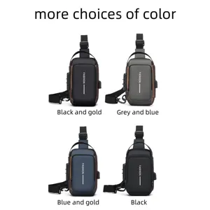 Vue détaillée de la sacoche de poitrine antivol pour homme en plusieurs coloris.