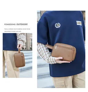 Borsello da uomo in pelle PU per toeletta e pochette da viaggio con laccetto.