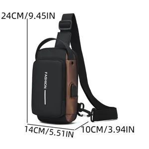Sac de poitrine imperméable pour homme sac à bandoulière port de charge USB multifonctionnel