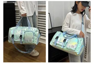Holografische Reisetasche mit Schuhfach, große stylische Sporttasche für Fitness.