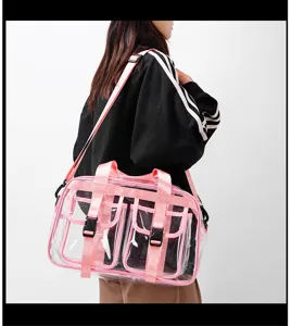 Transparente PVC Reisetasche für Damen große Kapazität wasserdichte Umhängetasche rosa