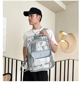 Transparenter PVC Rucksack Detailansicht mit robusten Trägern, ideal für Reisen und den Alltag.