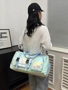 Holografische Reisetasche für Damen, große Sporttasche mit Schuhfach und nassem Fach.