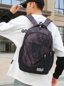 Stilisierter schwarz-brauner Colorblock-Rucksack für Studenten, großer Kapazitäts-Schulranzen.