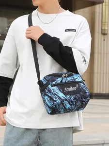 Herren blaue abstrakte Muster Umhängetasche, leichte lässige Outdoor Messenger Tasche täglich.