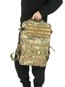 Multifunctional tactical backpack with large capacity, durable waterproof camo fabric for outdoor.