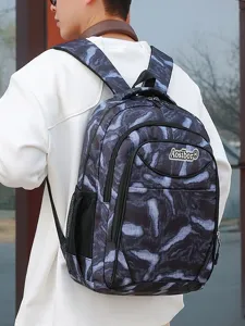 Stylish marble pattern backpack with multiple compartments for daily travel and outdoor use.