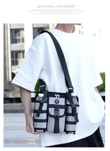 Bolso bandolera informal para hombre bolso mensajero deportivo con portabotellas gris