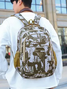 Large capacity camouflage casual backpack for outdoor travel, durable student school bag.