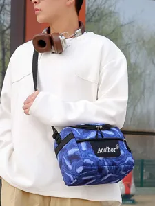 Blue marble insulated lunch bag waterproof crossbody thermal cooler bag for picnic use
