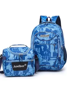 Blue camo school backpack and lunch bag set large capacity travel casual daypack