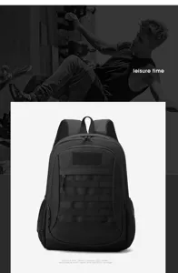 Black tactical backpack large capacity casual travel school bag with multi-layer storage.