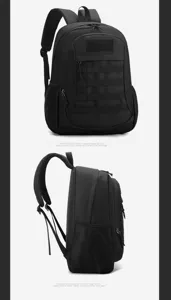 Black multi-layer tactical backpack, large capacity casual travel school bag for men and women.