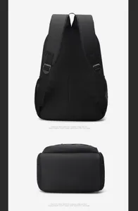 Black minimalist casual backpack with large capacity and multi-layer storage for daily travel.
