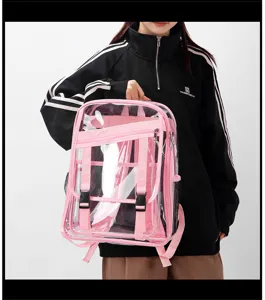 Transparenter PVC Rucksack große Kapazität rosa Gurte Schultasche durchsichtiger Daypack Detail