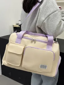 Farbblock Reisetasche mit großer Kapazität, Schultergurt und Sport-Fitness-Design.