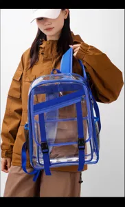 Transparenter PVC Studenten Rucksack grosse Kapazitaet Sport Buch Tasche blau