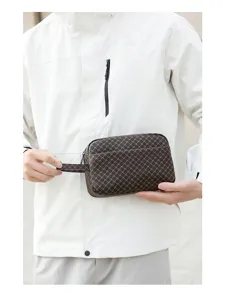 Trousse de Toilette Homme en Cuir PU Pochette de Voyage Sac a Main Motif Geometrique