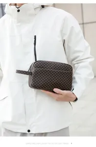 Sac de lavage pour homme en PU portable voyage d'affaires pochette de rangement minimaliste