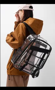 Transparenter PVC Rucksack mit großem Fassungsvermögen für Studenten Schule und Sport.