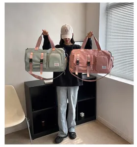 Large capacity multi-functional travel gym bag with dry wet separation and shoe compartment.